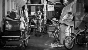 Crowie training in his garage